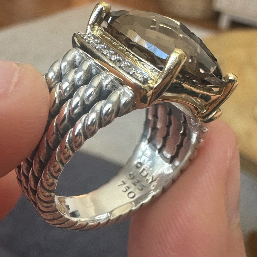 Authentic Rare Vintage Smoky Quartz Wheaton Ring w/ Gold Accent - Picture 5 of 6